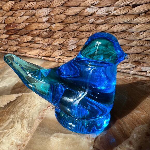 Blue Art Glass Bird with Signature - Picture 4 of 6